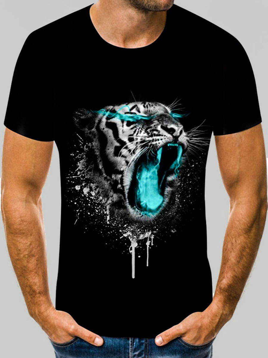 

Lovely Men Casual O Neck Animal Print Black T-shirt