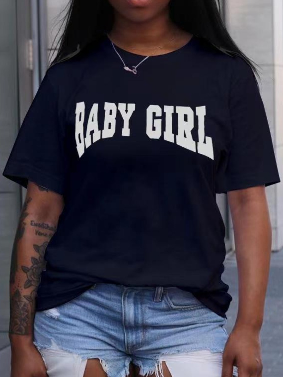 

Lovely Casual O Neck Letter Print Black T-shirt