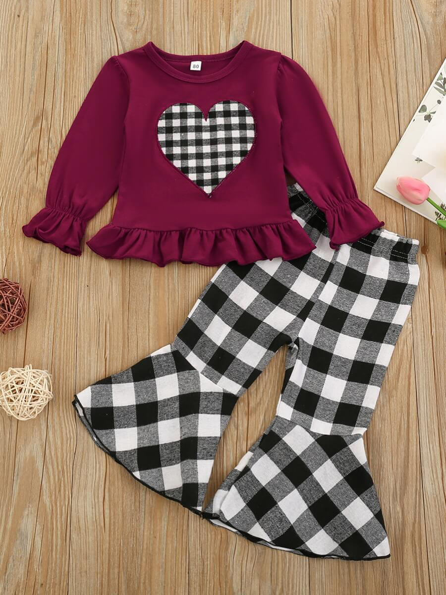 

Lovely Girl Sweet Leopard Print Flounce Design Brown Two Piece Pants Set, Wine red