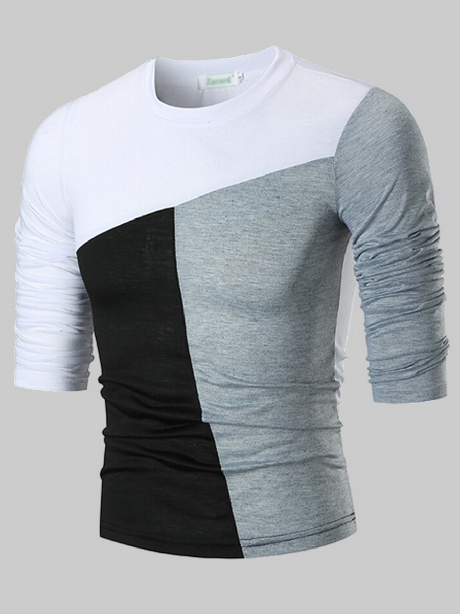 

LW Men Casual O Neck Color-lump Patchwork White T-shirt