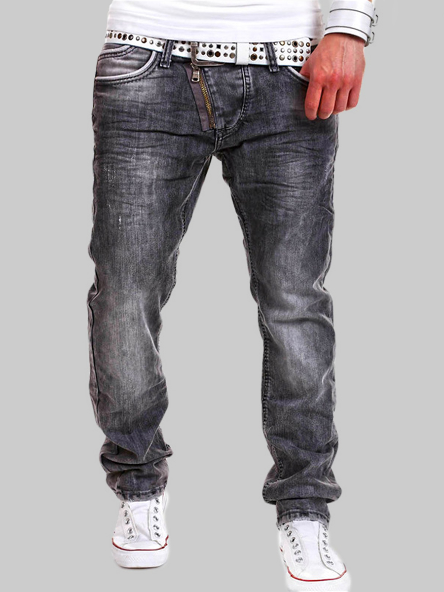 

Lovely Casual Mid Waist Gradient Grey Men Jeans