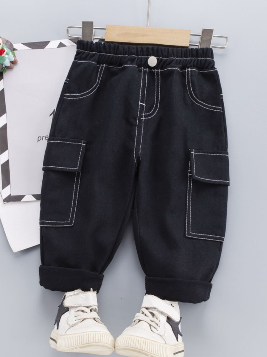 

Lovely Boy Casual O Neck Letter Print Black Two Piece Pants Set