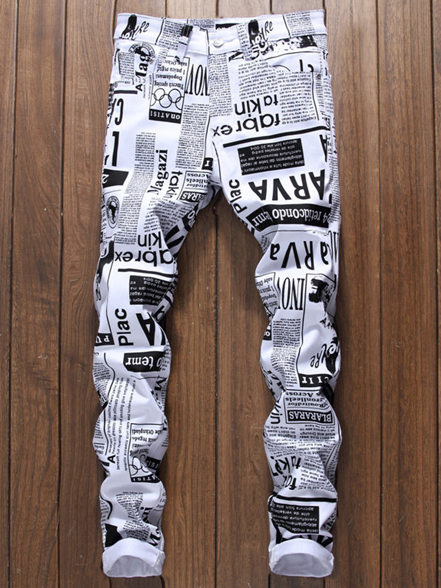 

LW Men Letter Print Jeans (No Stretch), White