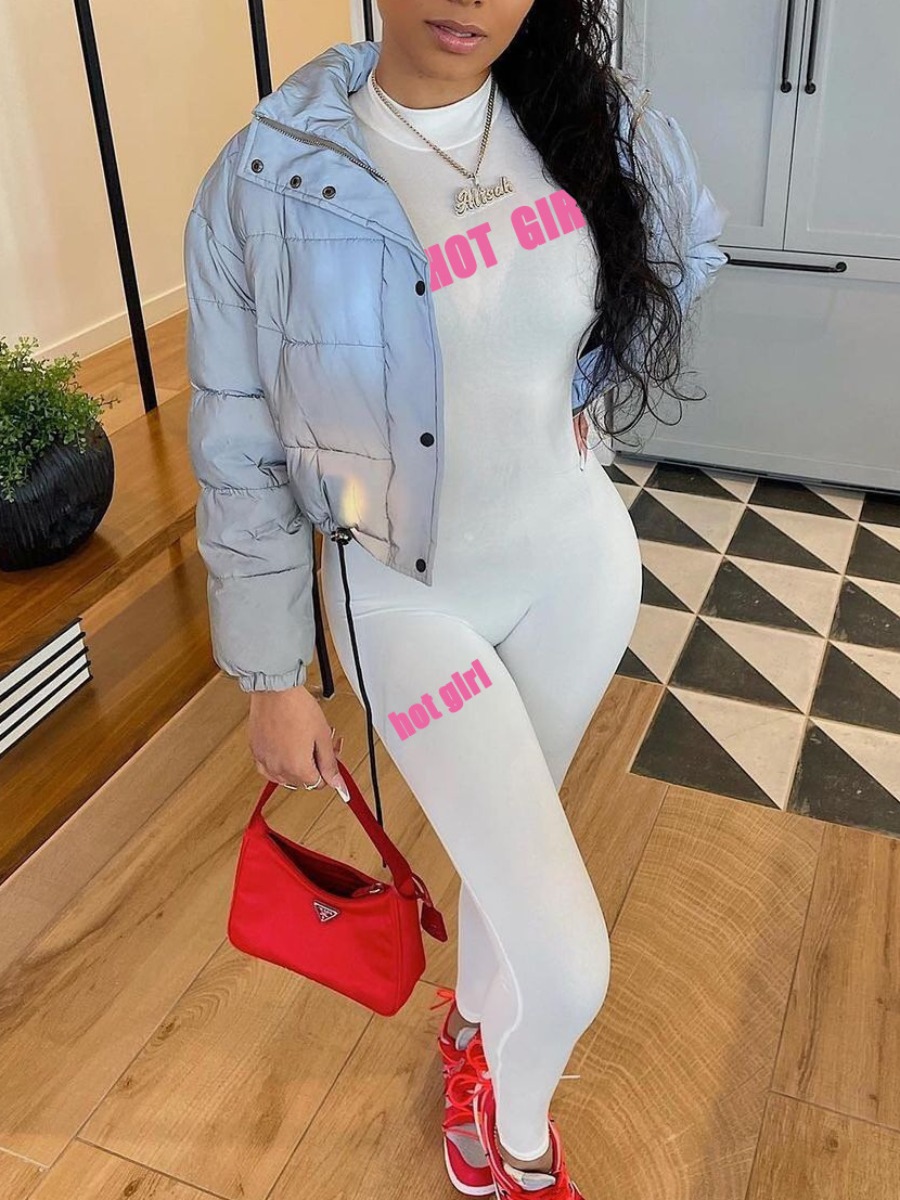 

Lovely Casual O Neck Letter Print White One-piece Jumpsuit