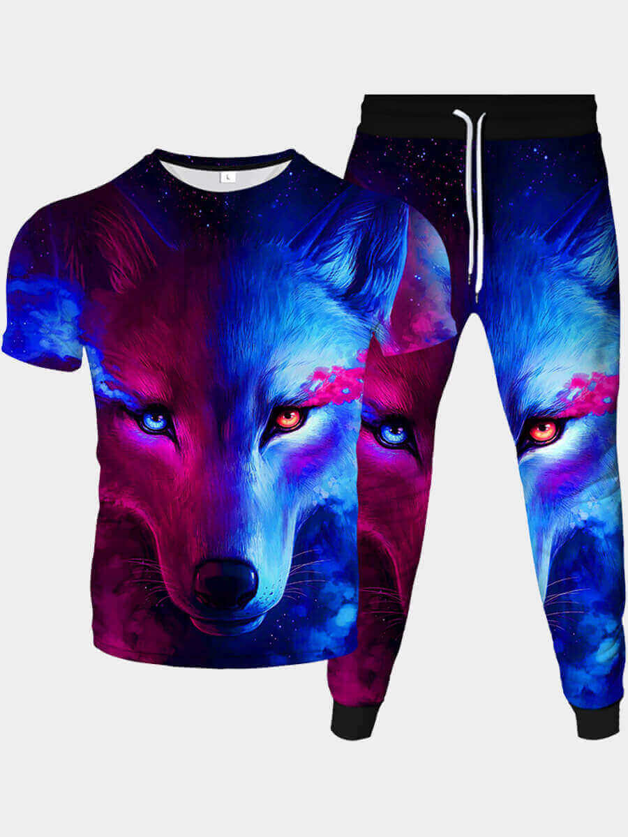 

Lovely Men Casual Animal Print Blue Two Piece Pants Set