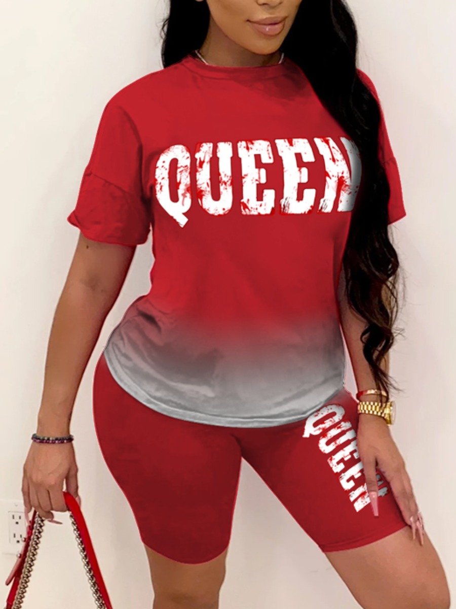 LW Gradient Letter Print Shorts Set