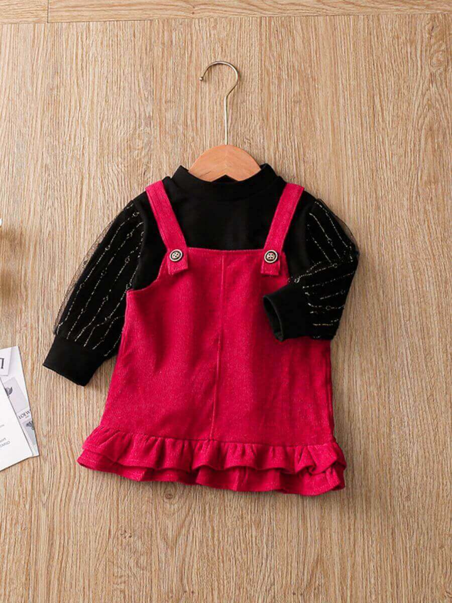 

Lovely Casual Flounce Design Striped Patchwork Black Girl Two Piece Skirt Set