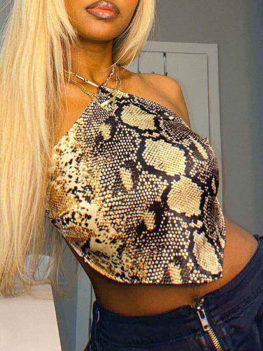 

Lovely Sexy Backless Cobra Print Asymmetrical Camisole
