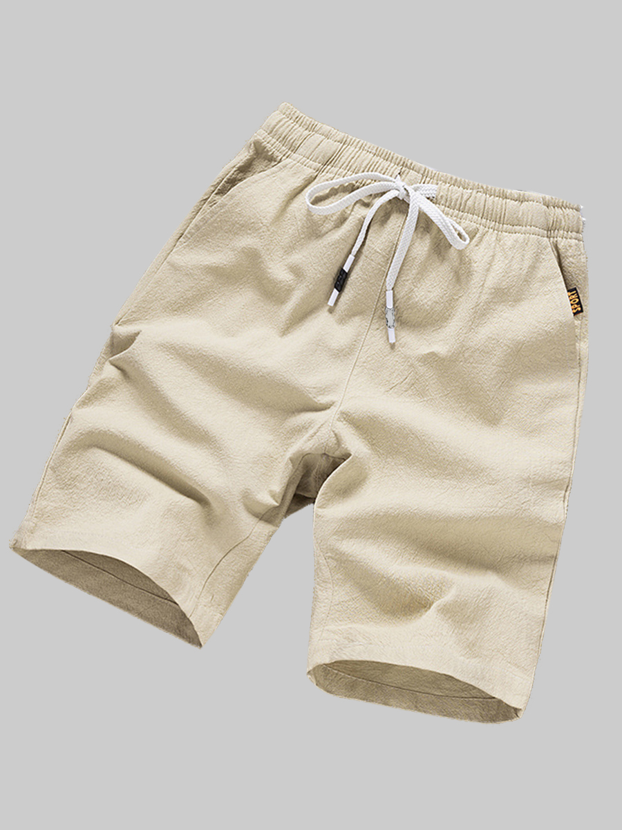 LW Men Casual Mid Waist Drawstring Khaki Shorts