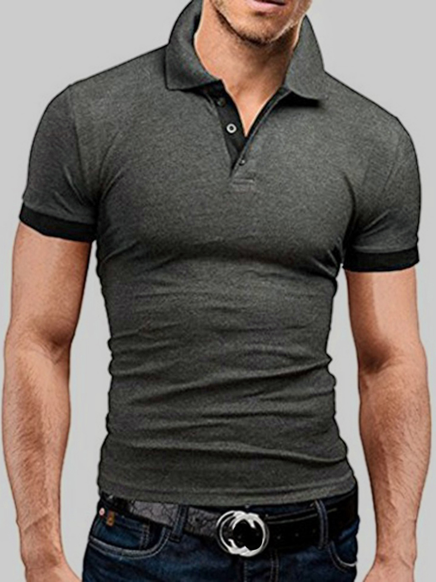 

Lovely Men Casual Turndown Collar Button Design Dark Grey Polo
