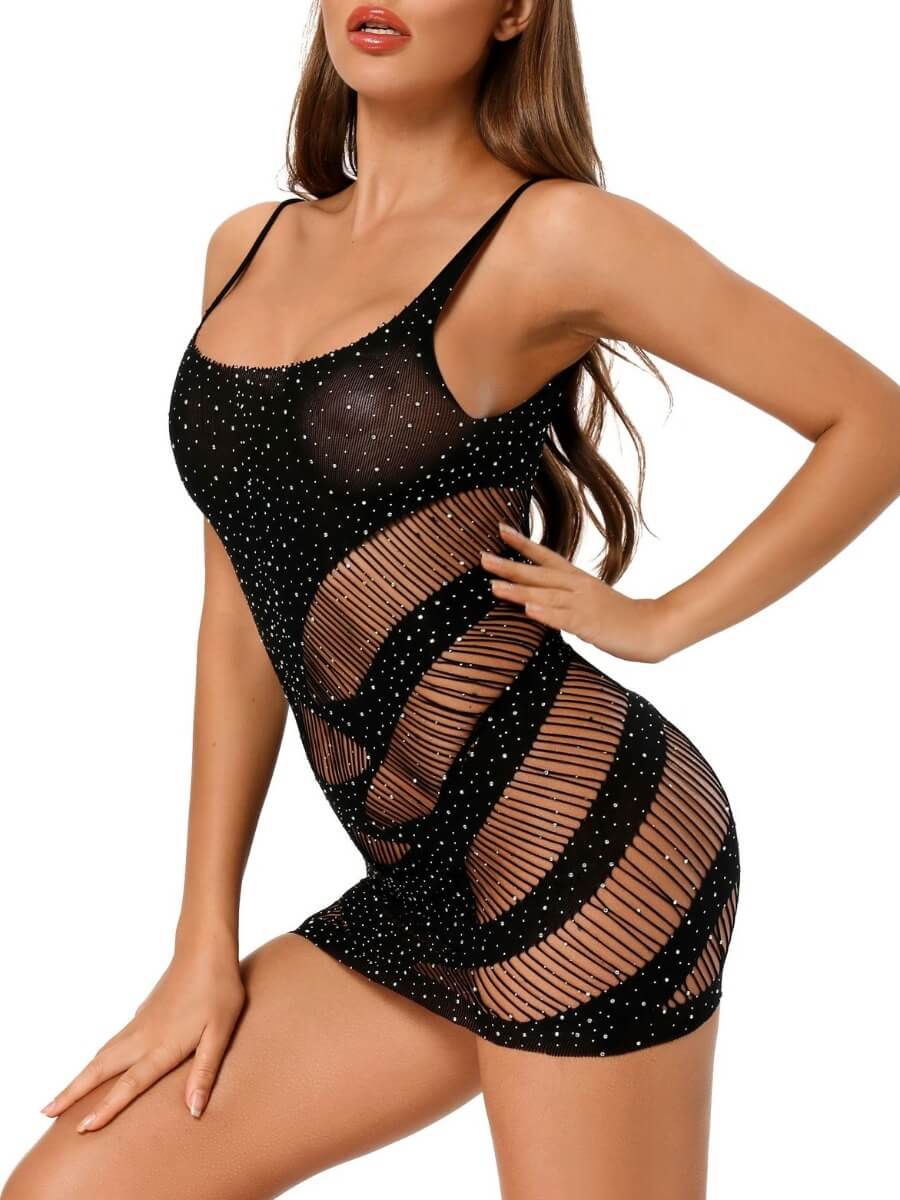 

Lovely Sexy Hollow-out Sequined Black Babydoll