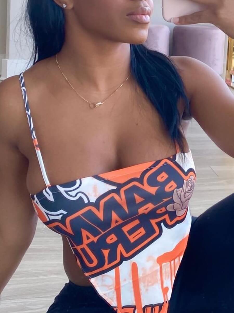 LW Street Letter Print Asymmetrical White Camisole