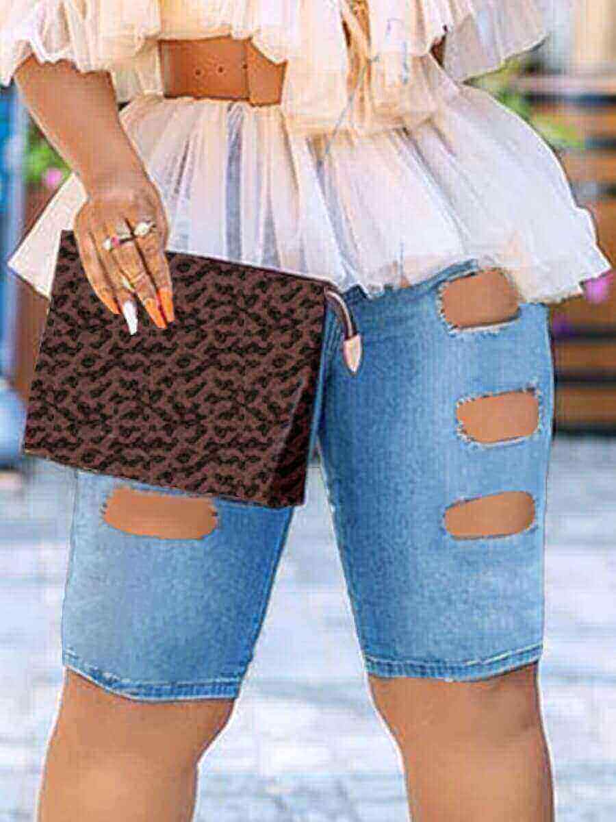 

LW Street High-waisted Broken Holes Blue Denim Shorts