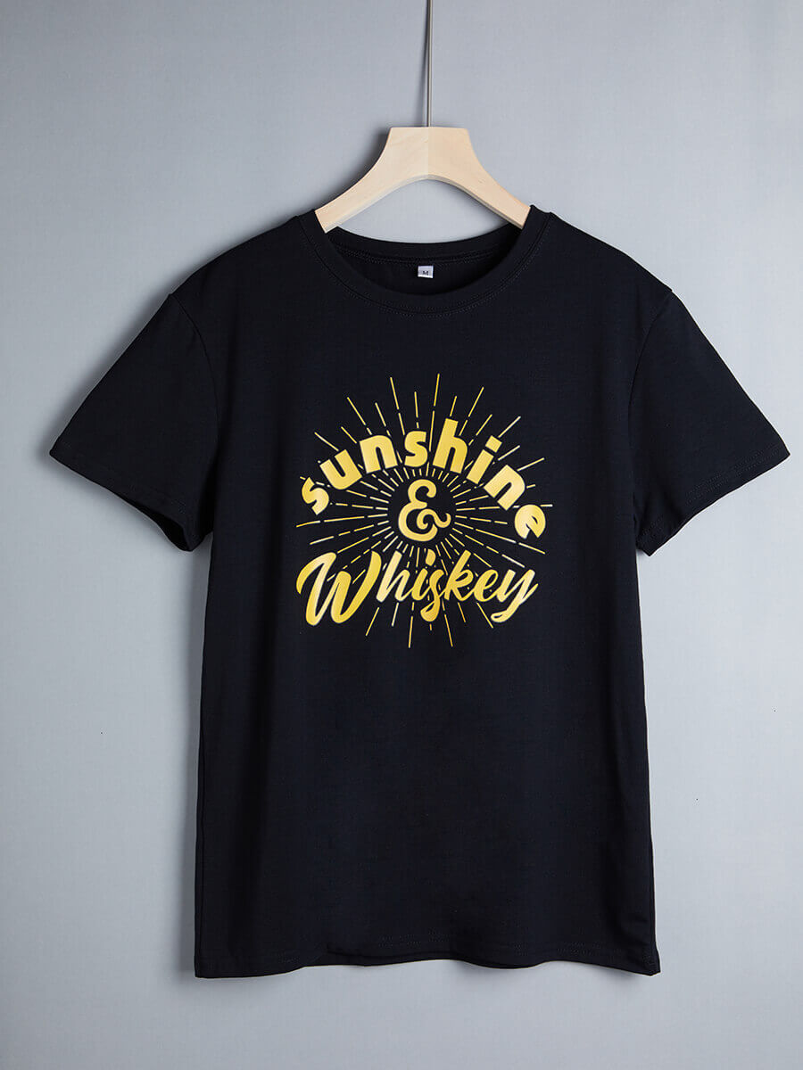 

Lovely Casual O Neck Letter Print Black T-shirt