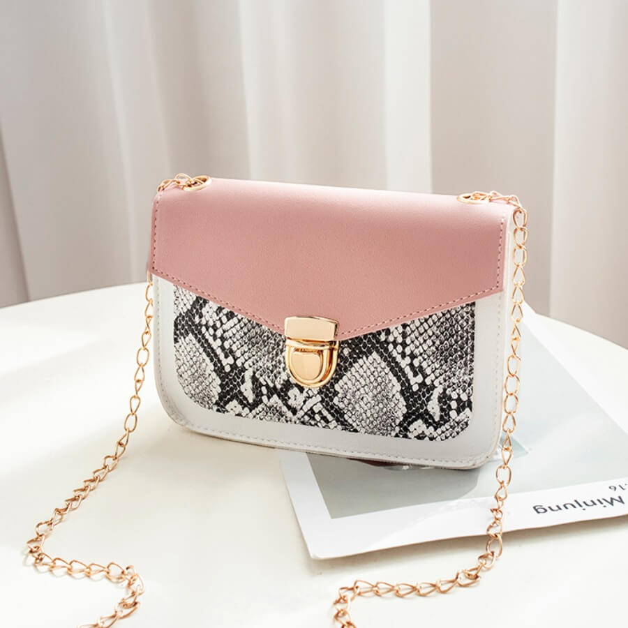 

Lovely Casual Cobra Print Patchwork Pink Crossbody Bag