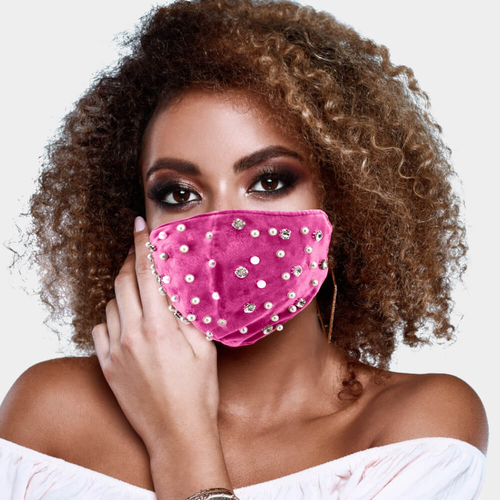 

Lovely Chic Pearl Decoration Rose Red Face Mask