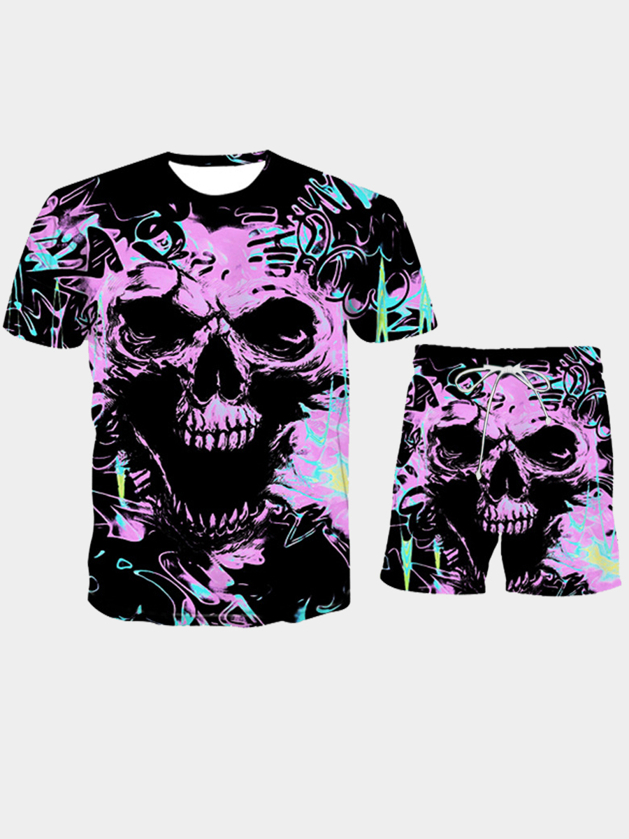 

Lovely Men Casual Skeleton Print Multicolor Two Piece Shorts Set, Multi