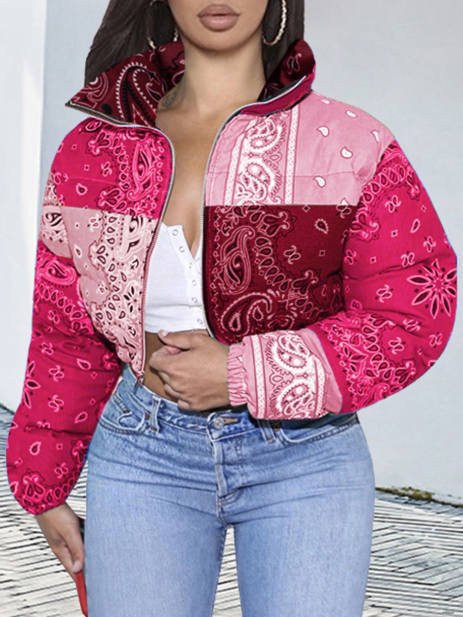 

LW COTTON Cashew Print Patchwork Parka, Rose red
