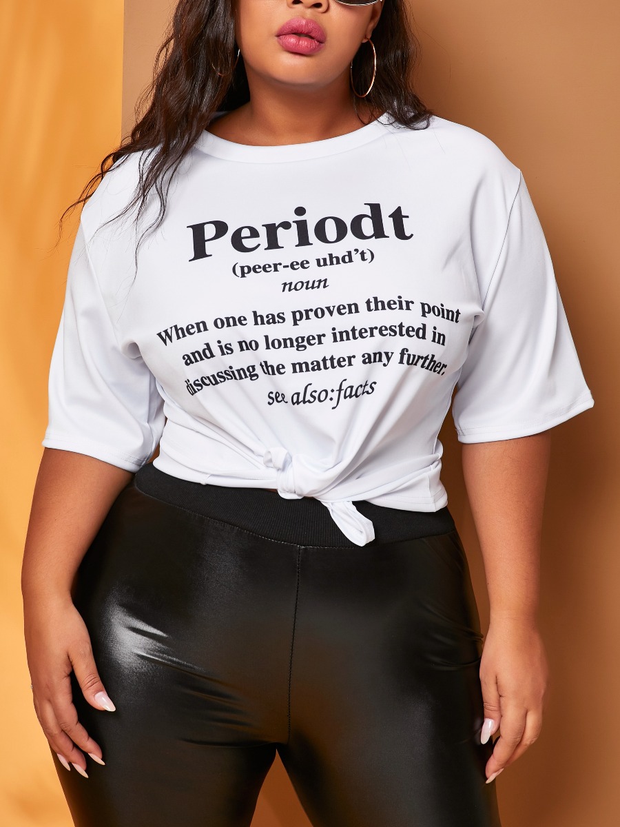 LW Plus Size Casual Letter Print White T-shirt