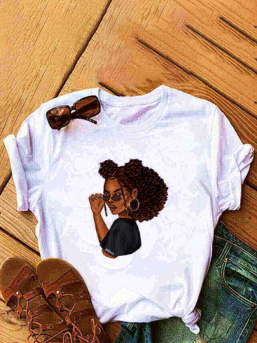 

Lovely Casual O Neck Graffiti Print White Plus Size T-shirt