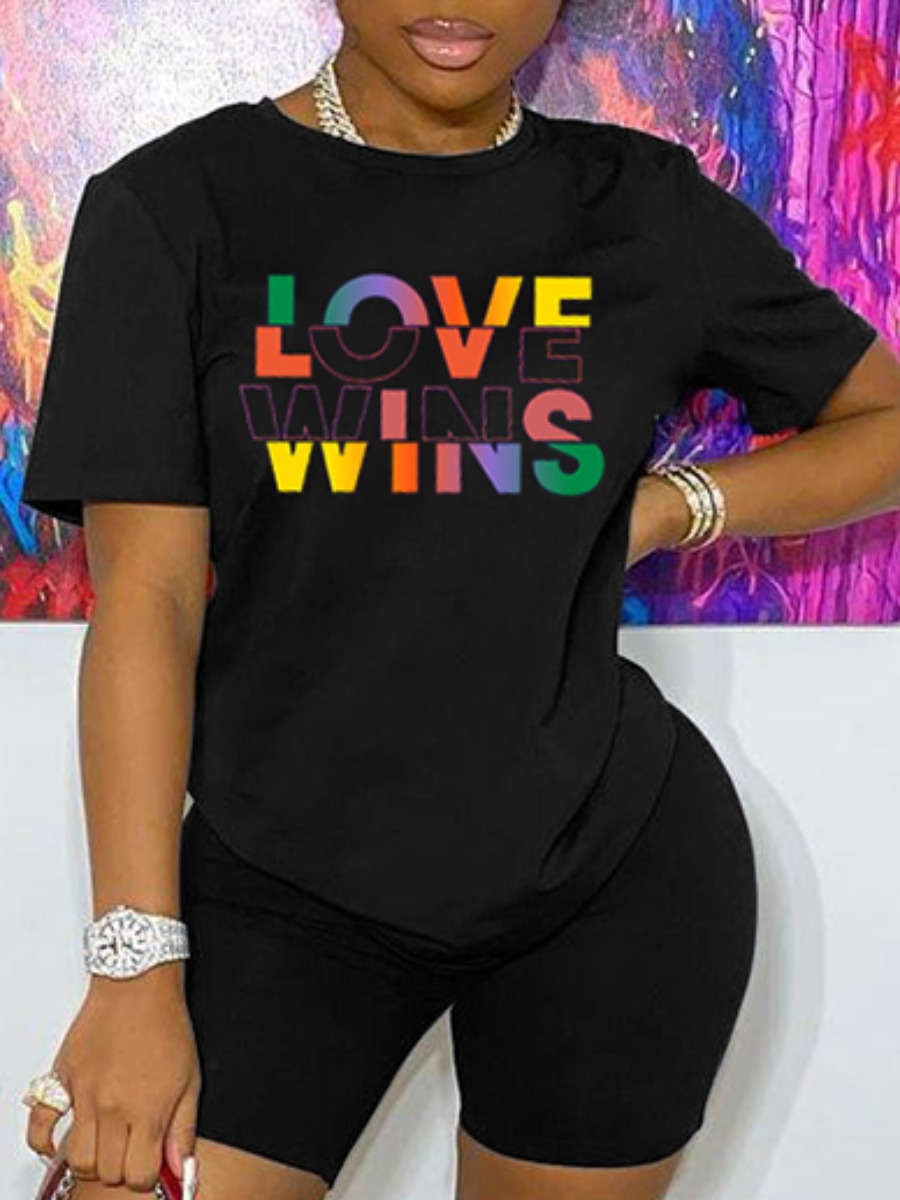 

Lovely Trendy Valentines Day Letter Print Black T-shirt