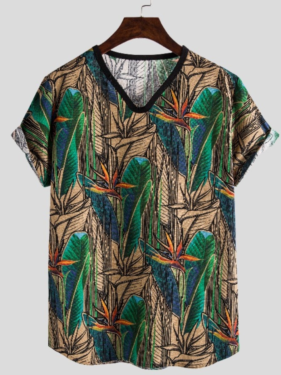 

Lovely Casual V Neck Floral Print Multicolor Men T-shirt, Multi