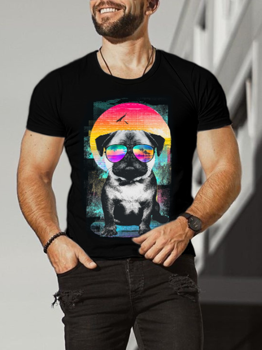 

Lovely Trendy Animal Print Patchwork Black Men T-shirt
