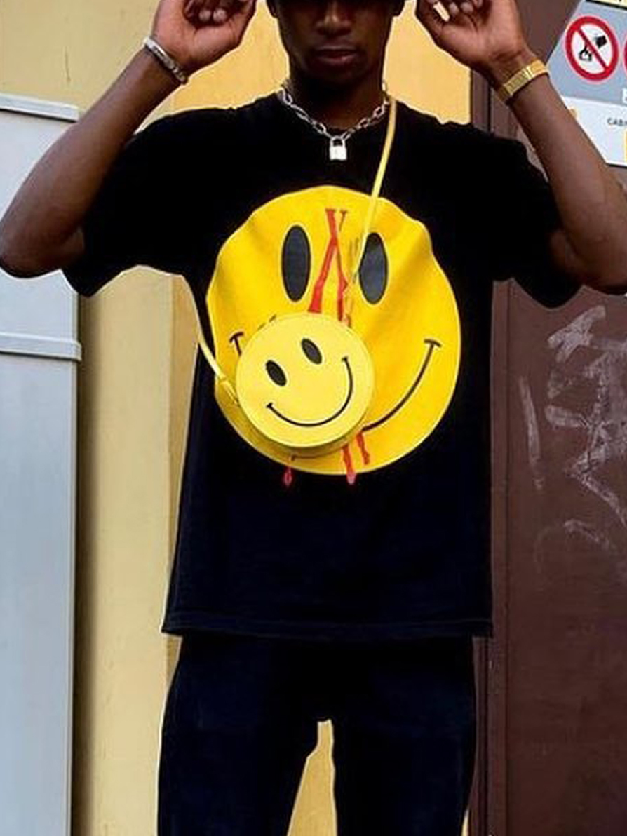 

Lovely Casual Smiley Face Print Patchwork Black Men T-shirt