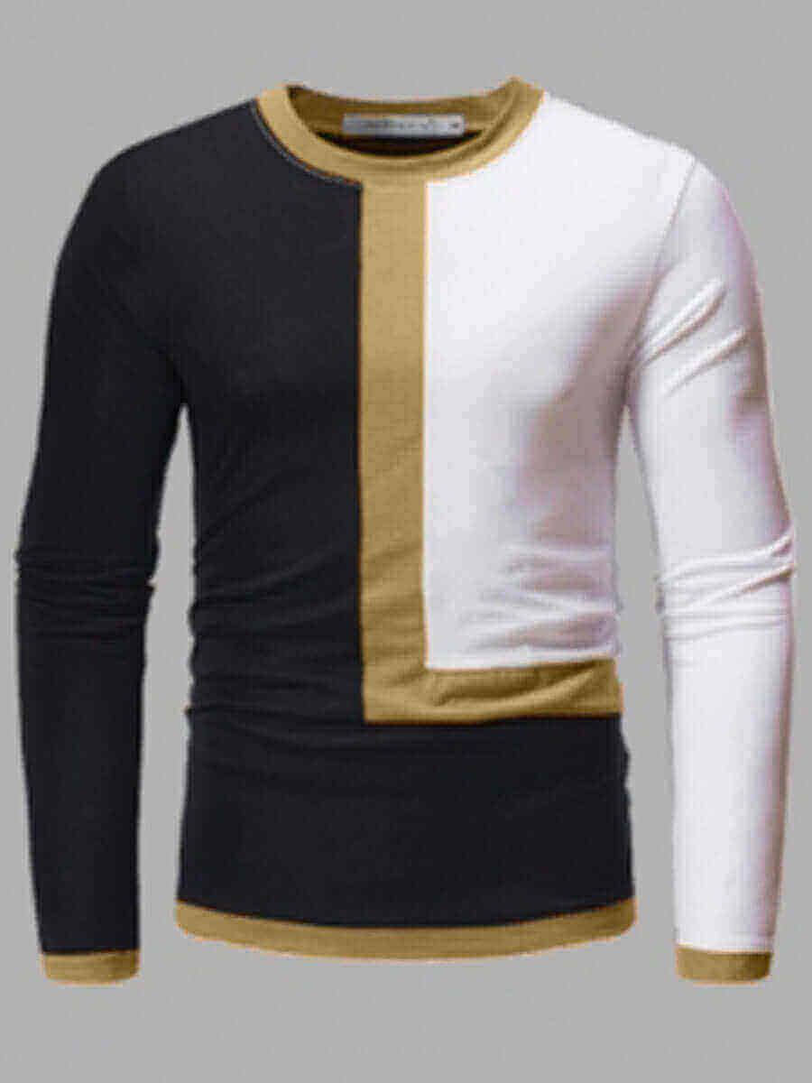 

Lovely Men Casual O Neck Patchwork Black T-shirt