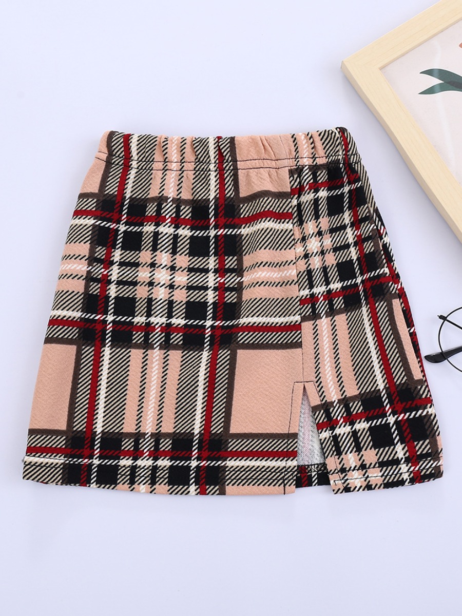 

Lovely Sweet Plaid Print Split Khaki Girl Mini Skirt