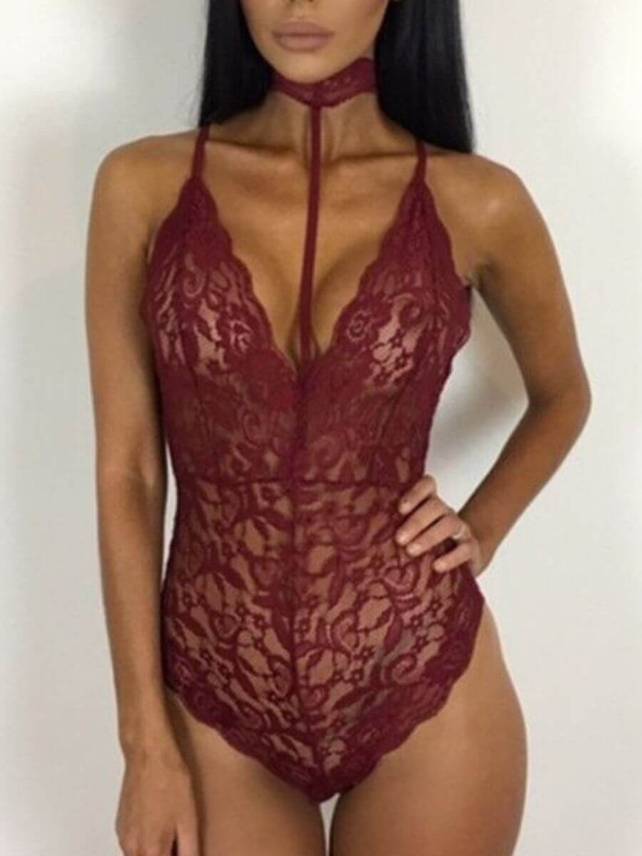 

Lovely Sexy Floral See-through Red Teddies