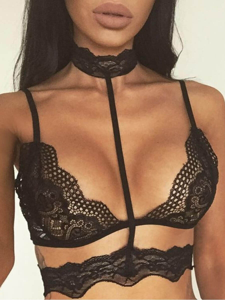 

Lovely Sexy See-through Bandage Design Black Bra