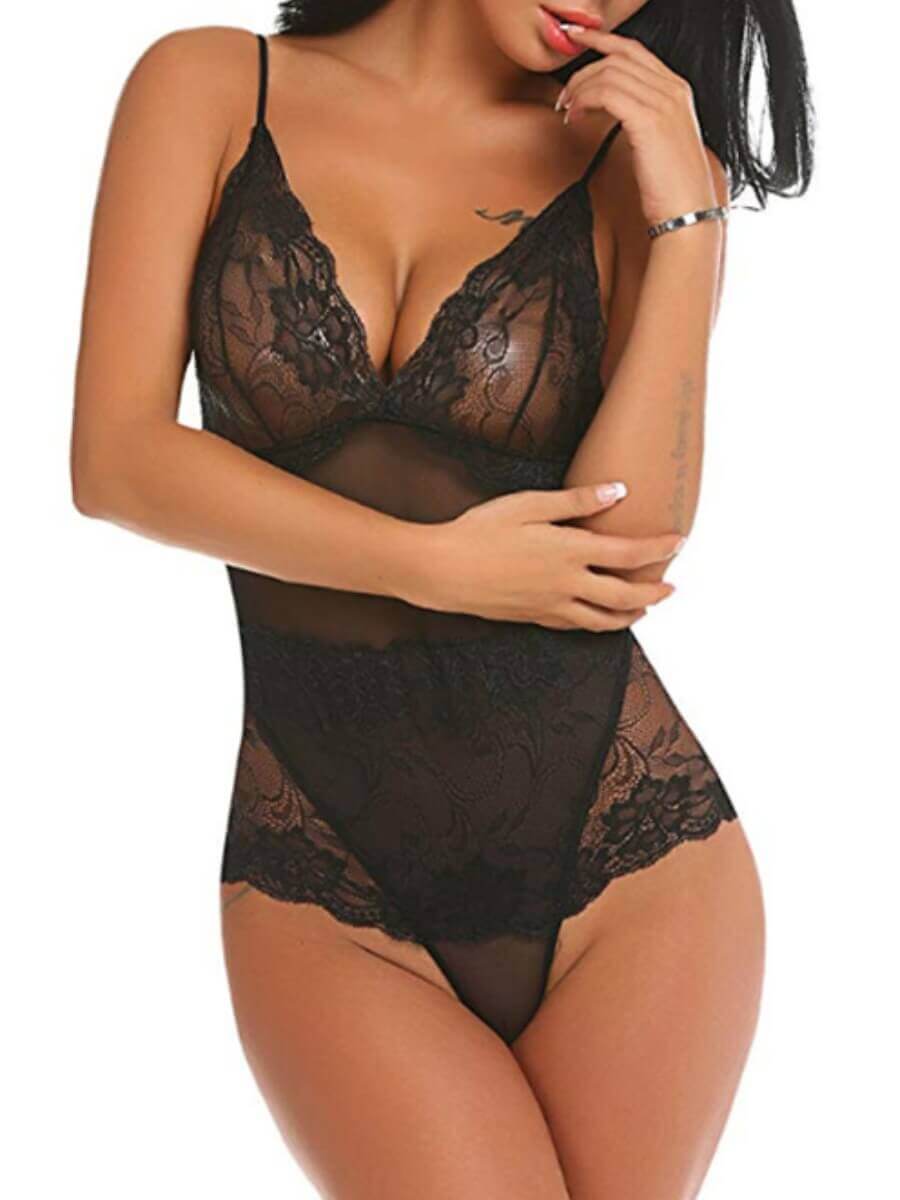 

Lovely Sexy See-through Hollow-out Black Teddies