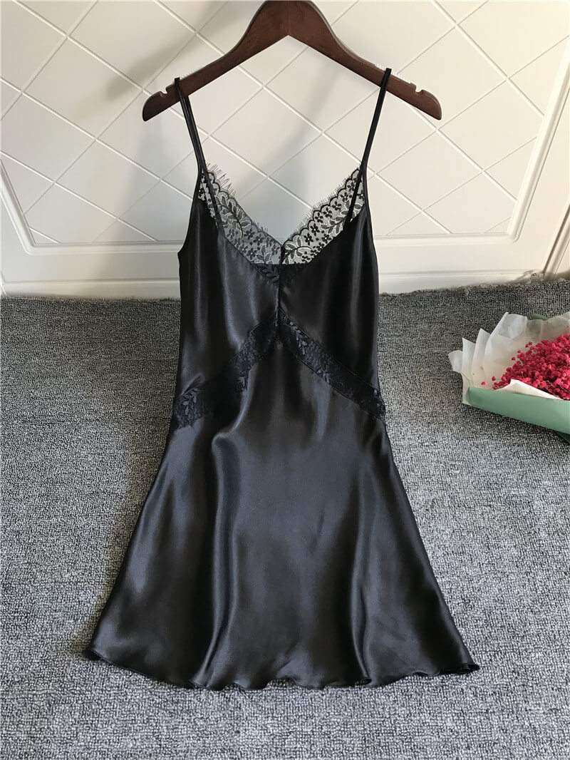 

Lovely Sexy Lace Patchwork Black Sleepwear