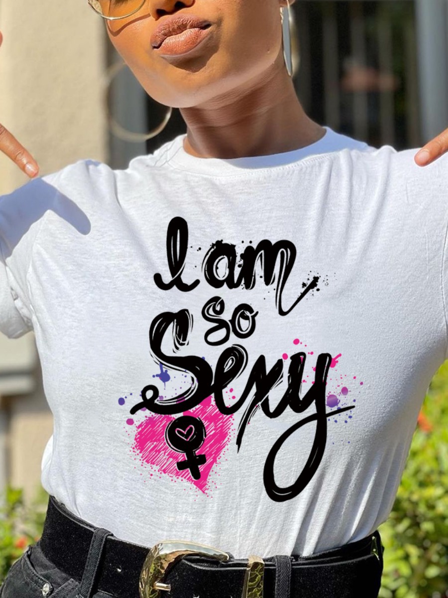 

Lovely Street O Neck Letter Print White Plus Size T-shirt