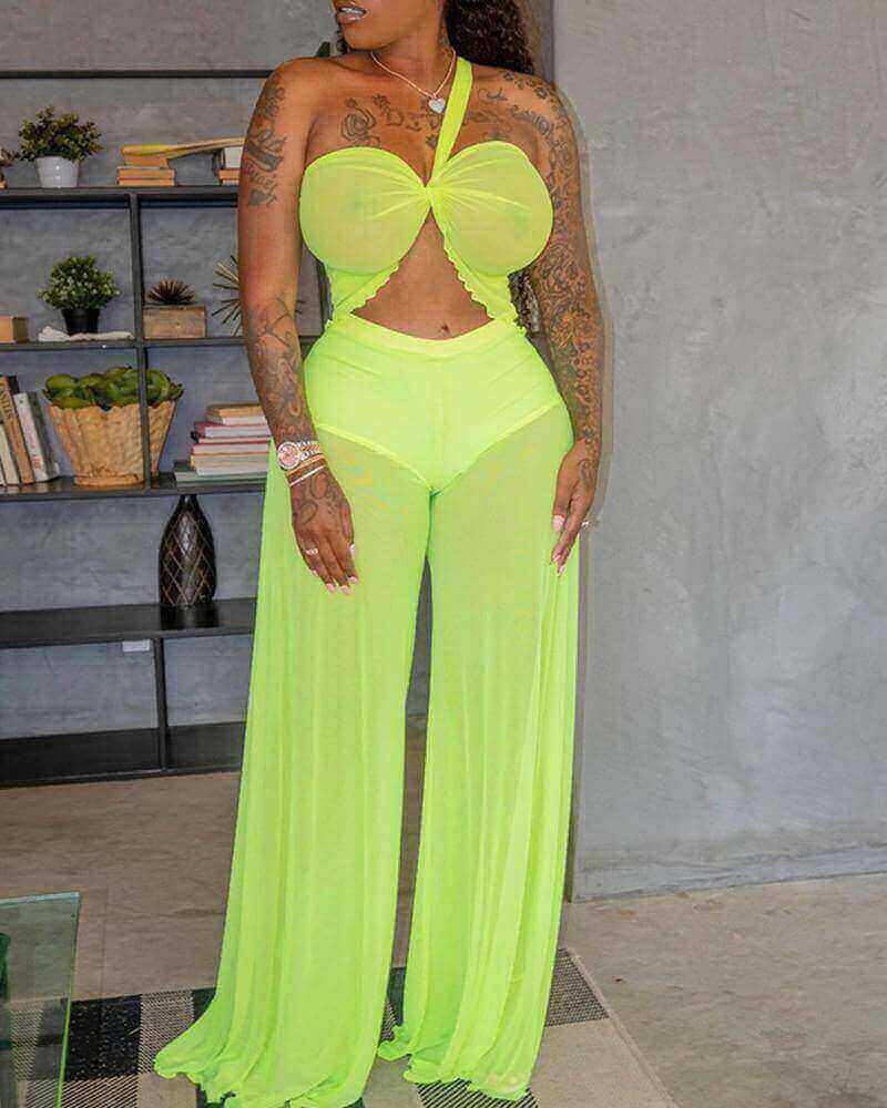 

Lovely Casual Asymmetrical Hollow-out Green Cover-up