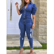 LW Ripped Fold Design Denim Jumpsuit