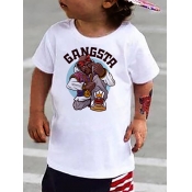 Lovely Boy Casual O Neck Cartoon Letter Print Whit