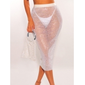 Lovely Sexy Sequined See-through White Cover-up