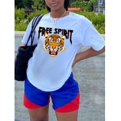 LW Plus Size Trendy Leopard Letter Print White T-s