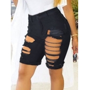Lovely Street High-waisted Broken Holes Black Deni