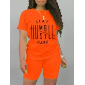 LW Casual O Neck Letter Print Jacinth Two Piece Sh