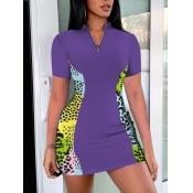 Lovely Trendy Leopard Print Patchwork Purple Mini 