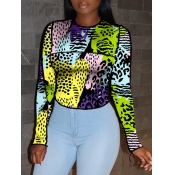 Lovely Casual O Neck Leopard Print Green T-shirt(N