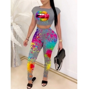LW Lip Print Crop Top Pants Set