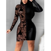 LW SXY Geometric See-through Black Knee Length Dre
