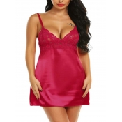 Lovely Sexy See-through Patchwork Rose Red Babydol