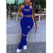 LW Street Broken Holes Fold Design Blue Two Piece 
