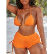 Lovely Casual Bandage Design Ruched Yellow Two-pie