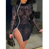 LW Street See-through Leopard Print Patchwork Spli